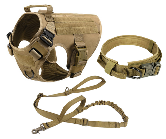 MILITARY DOG TACTICAL HARNESS, COLLAR, AND LEASH GEAR SET